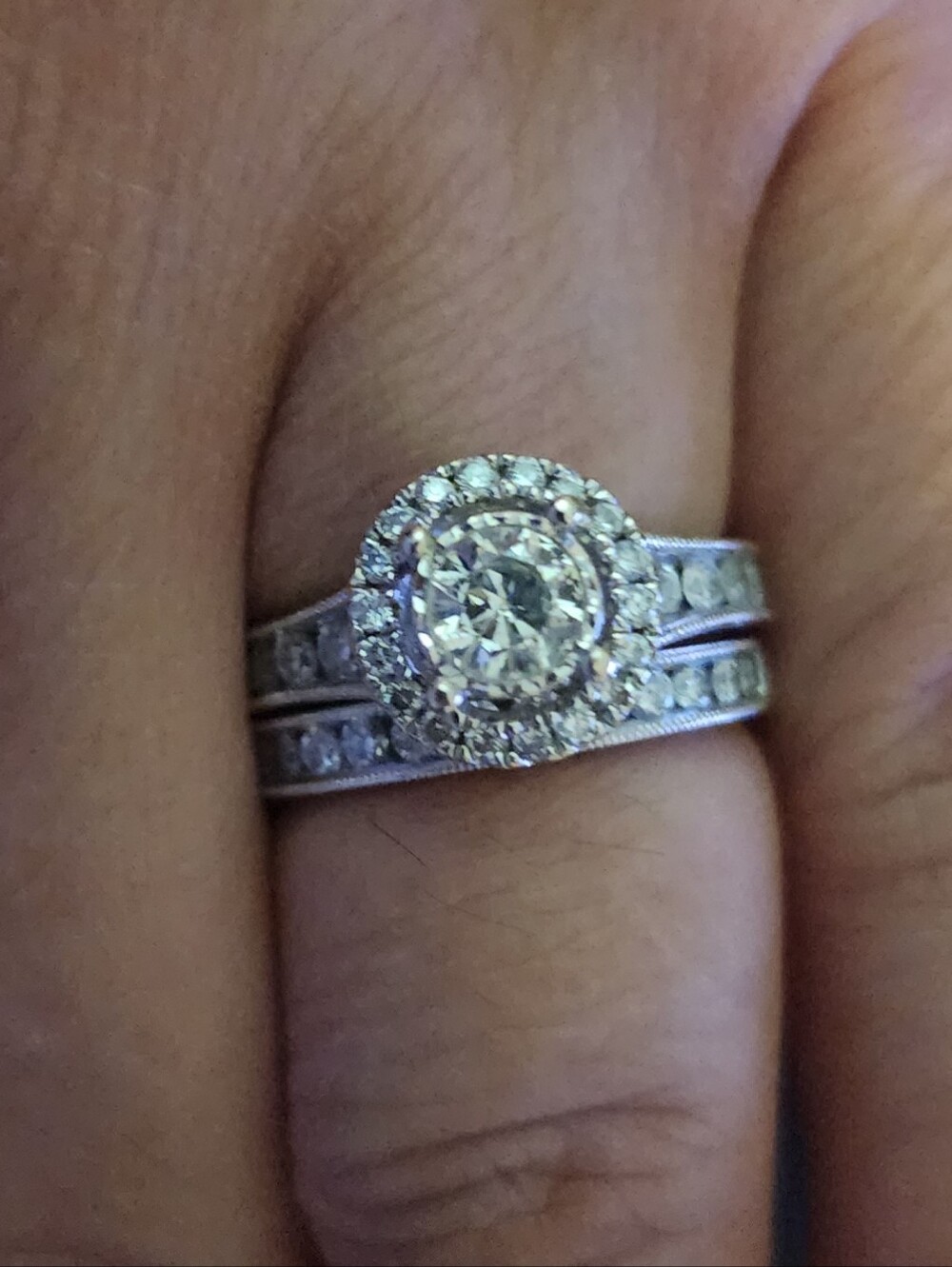 14kt WG Halo Natural Diamond Engagement Ring Set